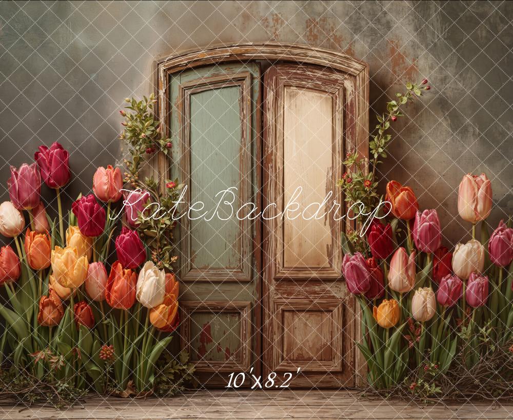 Kate Vintage Door Tulip Flowers Backdrop Designed by Emetselch