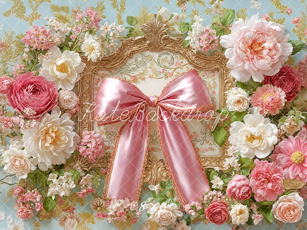 Kate Flower Pink Bow Backdrop Designed by Emetselch