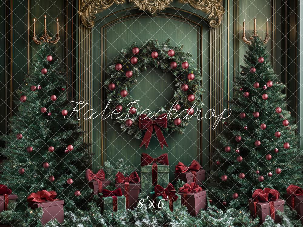 Kate Green Christmas Trees Wreath Backdrop Designed by Mini MakeBelieve - Kate Backdrop AU