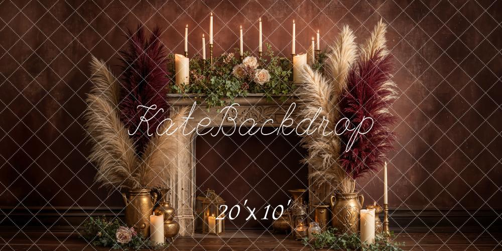 Kate Vintage Fireplace Pampas Grass Candles Backdrop Designed by Emetselch