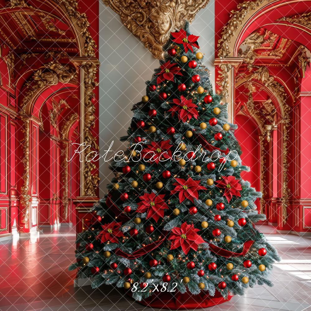 Kate Christmas Tree Red Ornate Hall Backdrop Designed by Mini MakeBelieve - Kate Backdrop AU