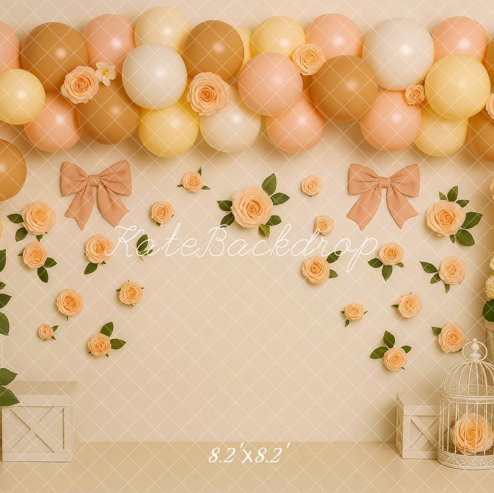 Kate Peach Balloons Flowers Cake Smash Backdrop Designed by Patty Roberts