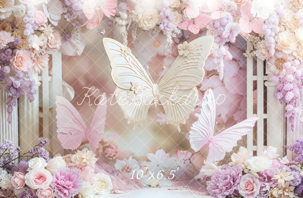 Kate Butterfly Flower Pink Pastel Backdrop Designed by Chain - Kate Backdrop AU