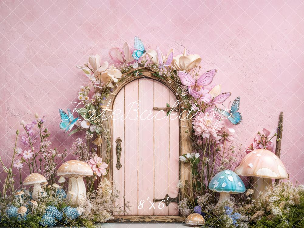 Kate Butterflies Mushrooms Backdrop Fairy Fantasy Door Pink Purple Designed by Emetselch - Kate Backdrop AU
