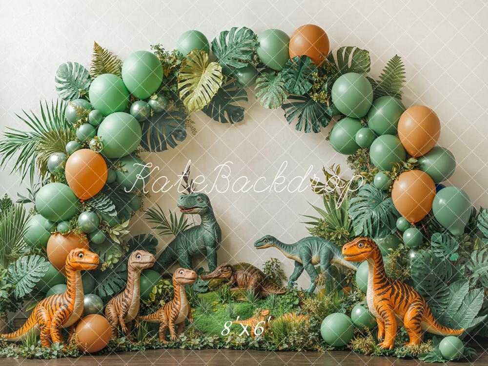 Kate Dinosaur Jungle Green Balloon Arch Backdrop Designed by Emetselch - Kate Backdrop AU