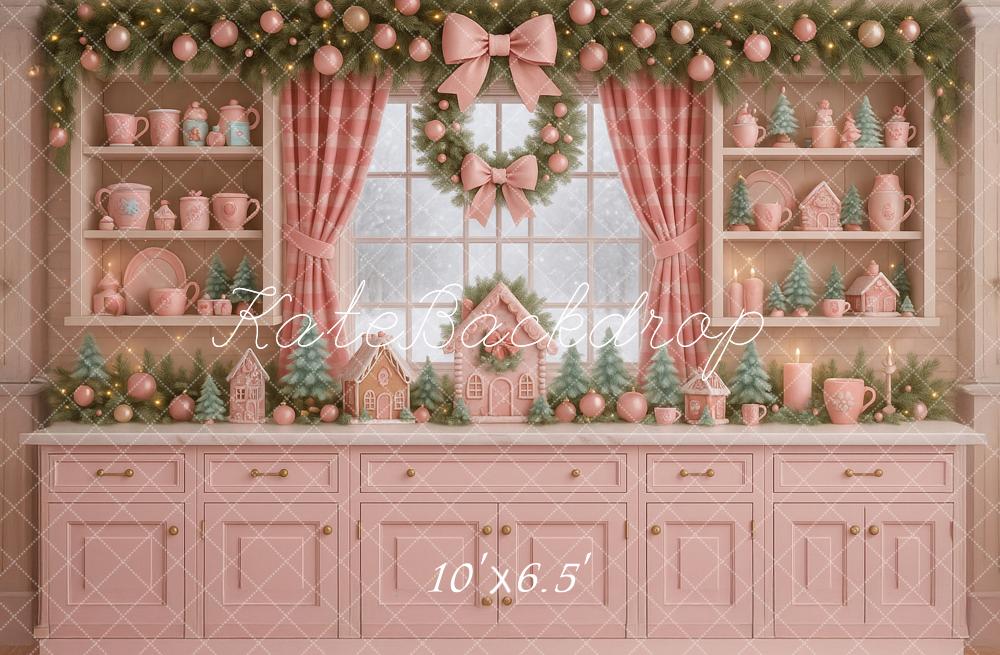 Kate Christmas Pink Kitchen Gingerbread Backdrop Designed by Ashley Paul