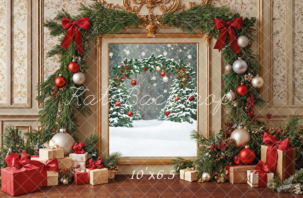 Kate Christmas Presents Snowy Trees Backdrop Designed by Emetselch - Kate Backdrop AU
