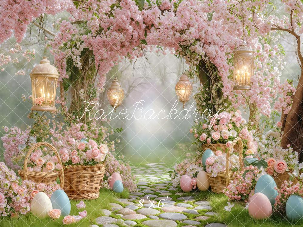 Kate Easter Bunny Flower Arch Cobblestone Path Fleece Backdrop Designed by Emetselch