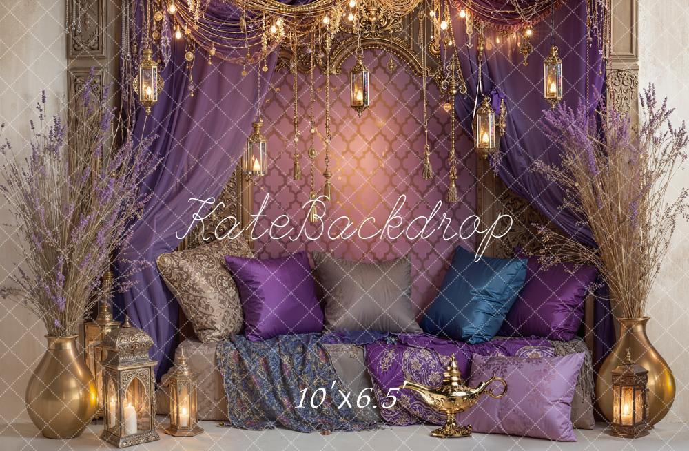 Kate Arabian Nights Purple Backdrop Curtains Lanterns Cushions Designed by Emetselch - Kate Backdrop AU