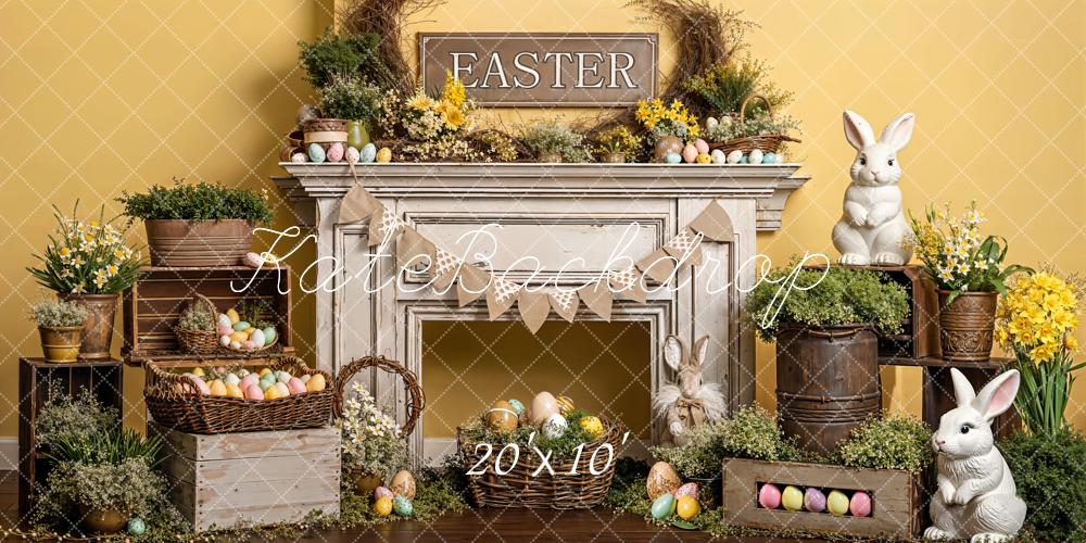 Kate Easter Bunny Eggs Fireplace Backdrop Designed by Emetselch