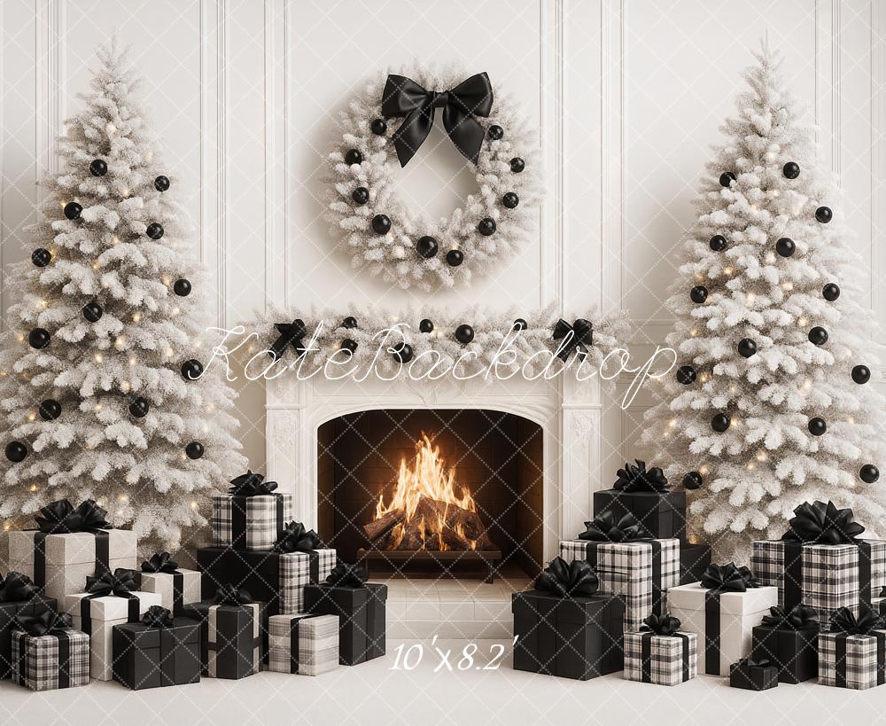 Kate Christmas White Trees Fireplace Backdrop Designed by Ashley Paul - Kate Backdrop AU