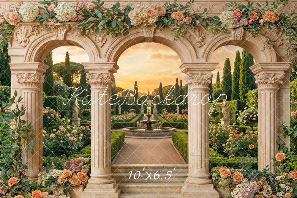 Kate Garden Arches Fountain Flowers Fleece Backdrop Designed by Emetselch