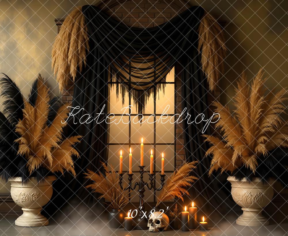 Kate Halloween Pampas Grass Skull Candles Backdrop Designed by Mini MakeBelieve