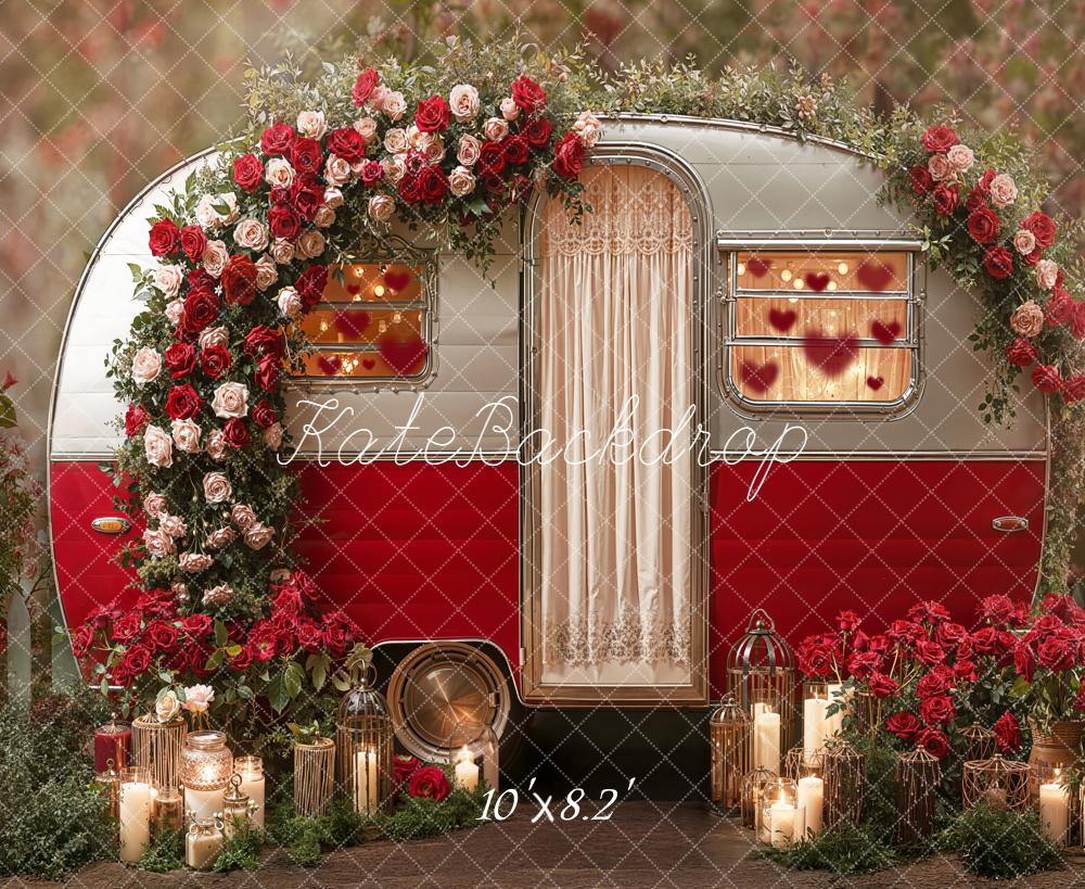 Kate Caravan Red Roses Valentine Fleece Backdrop Designed by Emetselch