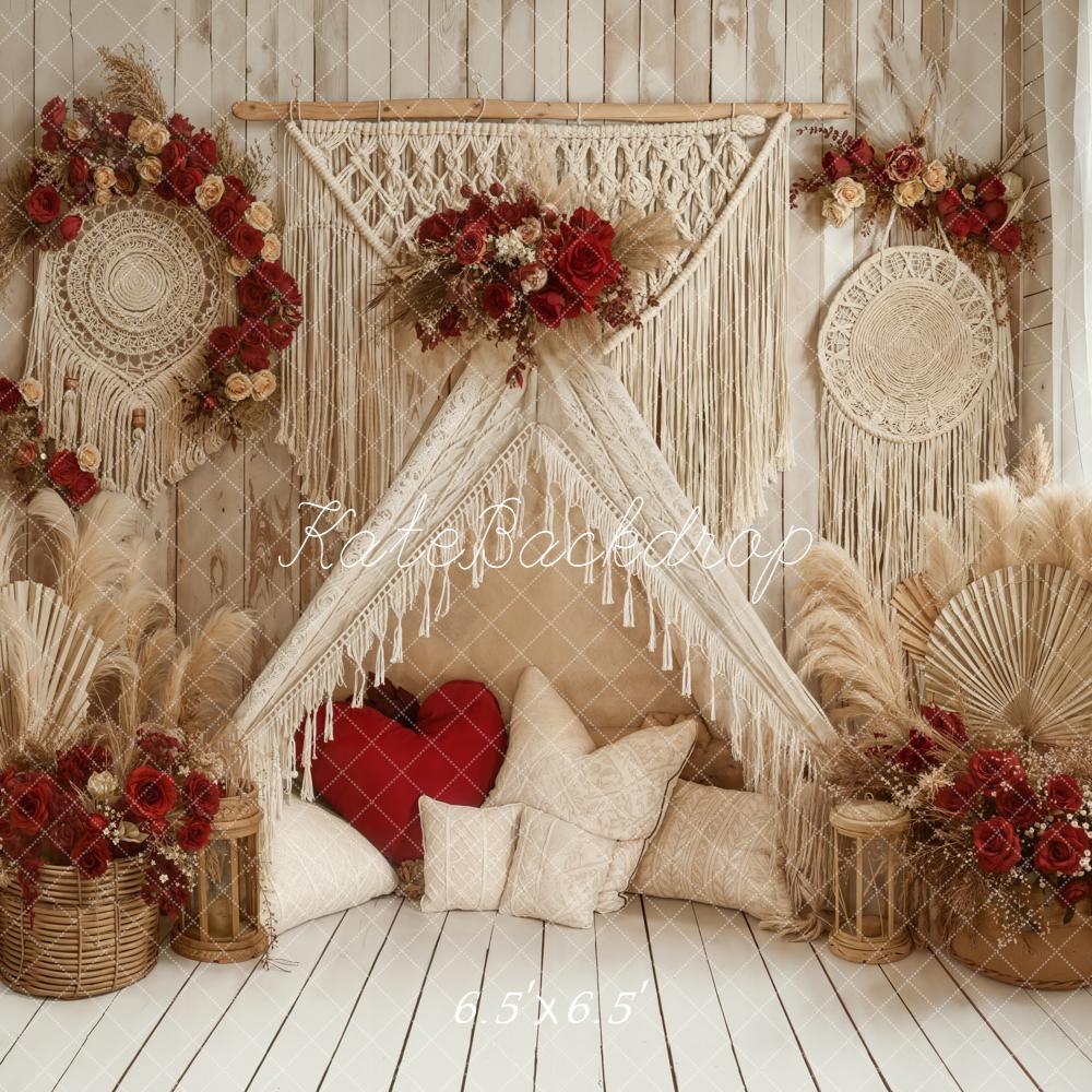 Kate Boho Pampas Grass Valentine Backdrop Designed by Emetselch