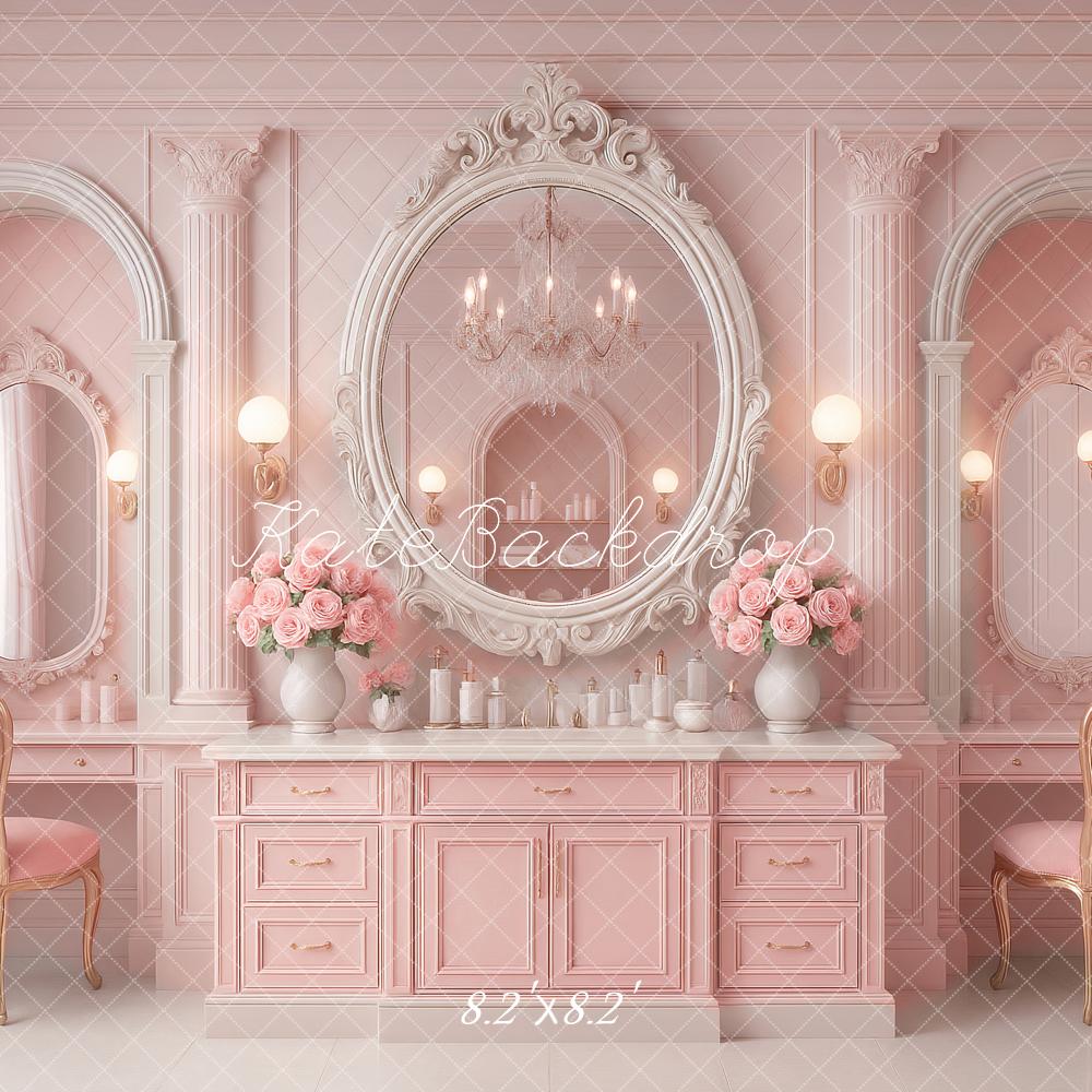 Kate Doll Pink Vanity Mirror Flowers Backdrop Designed by Ashley Paul