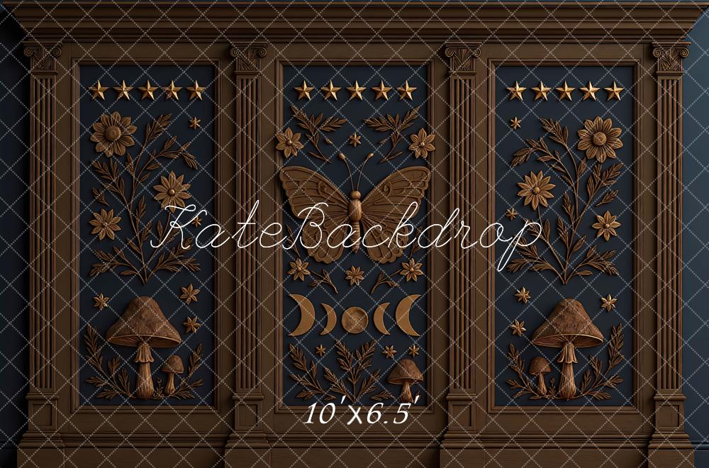 Kate Butterfly Mushrooms Dark Wall Backdrop Designed by Mini MakeBelieve