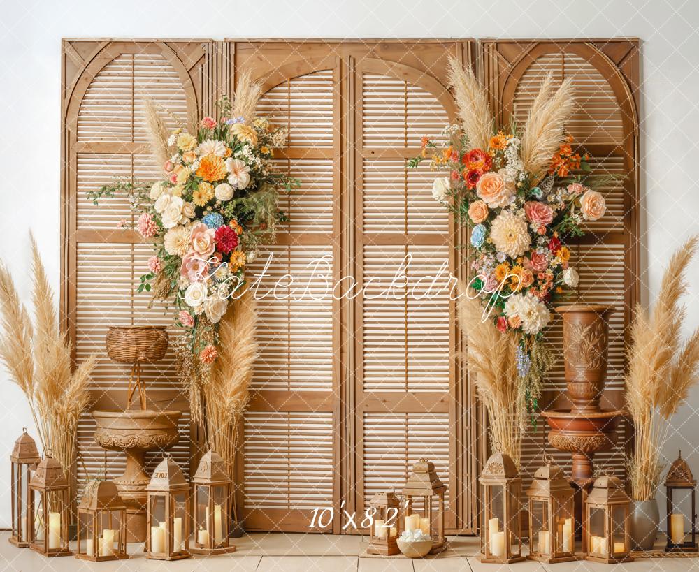 Kate Boho Flower Pampas Fleece Backdrop Designed by Emetselch