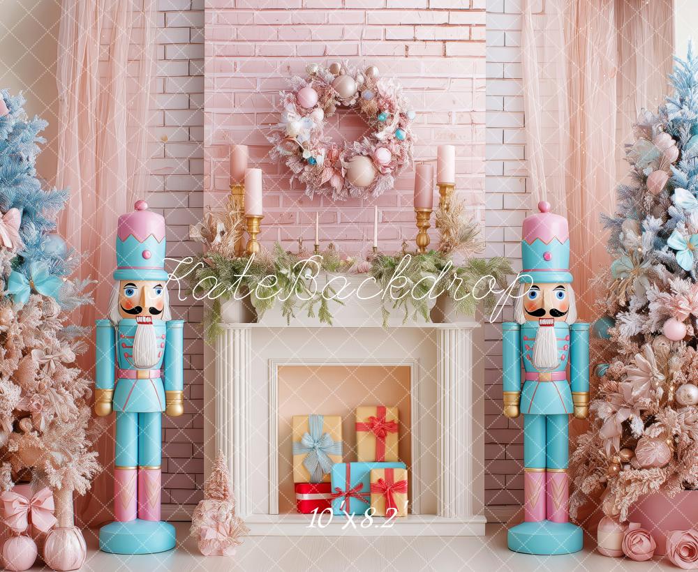 Kate Christmas Nutcracker Pink Fireplace Backdrop Designed by Patty Roberts - Kate Backdrop AU
