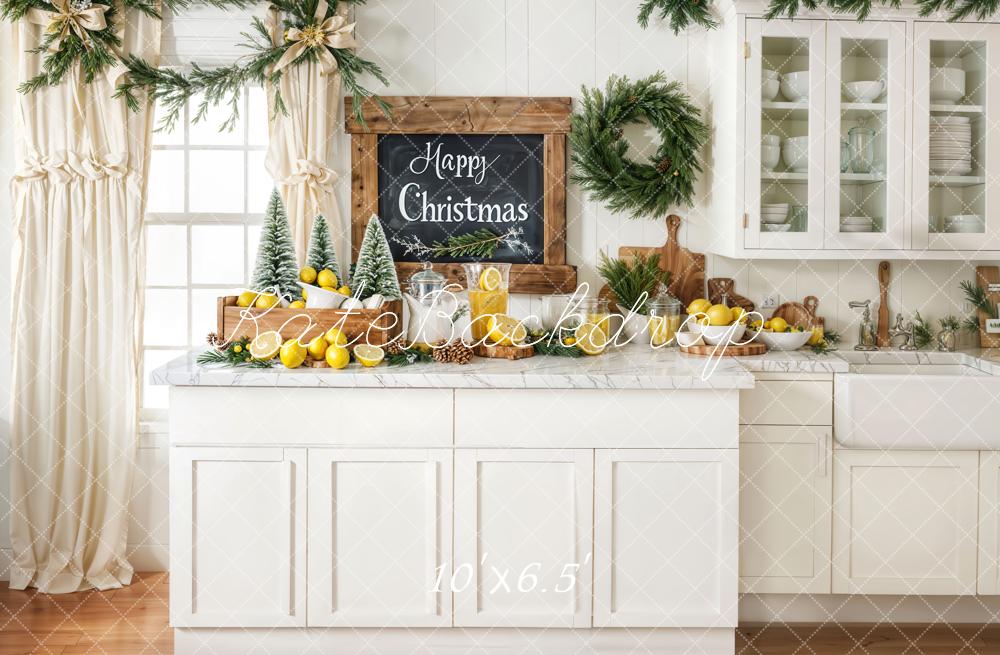 Kate Christmas Kitchen Garland Lemons Backdrop Designed by Chain - Kate Backdrop AU