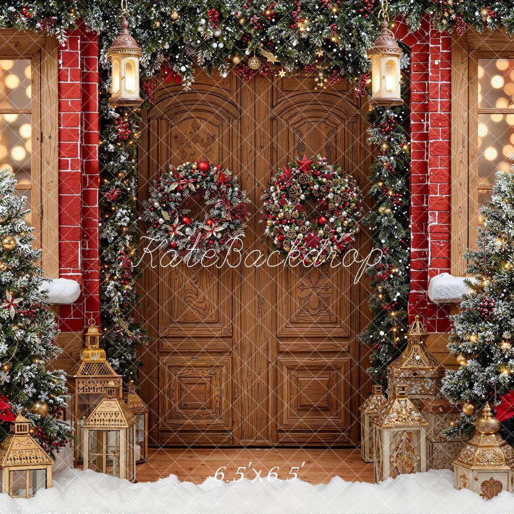 Kate Christmas Door Wreath Snow Backdrop Designed by Emetselch - Kate Backdrop AU
