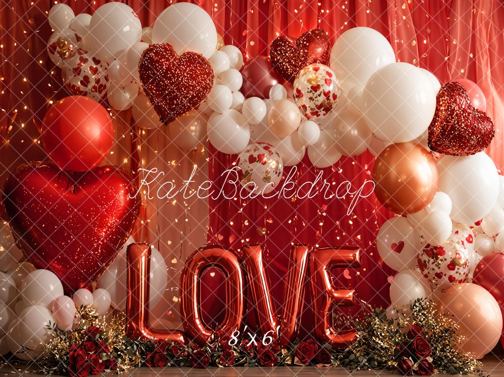 Kate Love Balloons Hearts Red Fleece Backdrop Designed by Emetselch