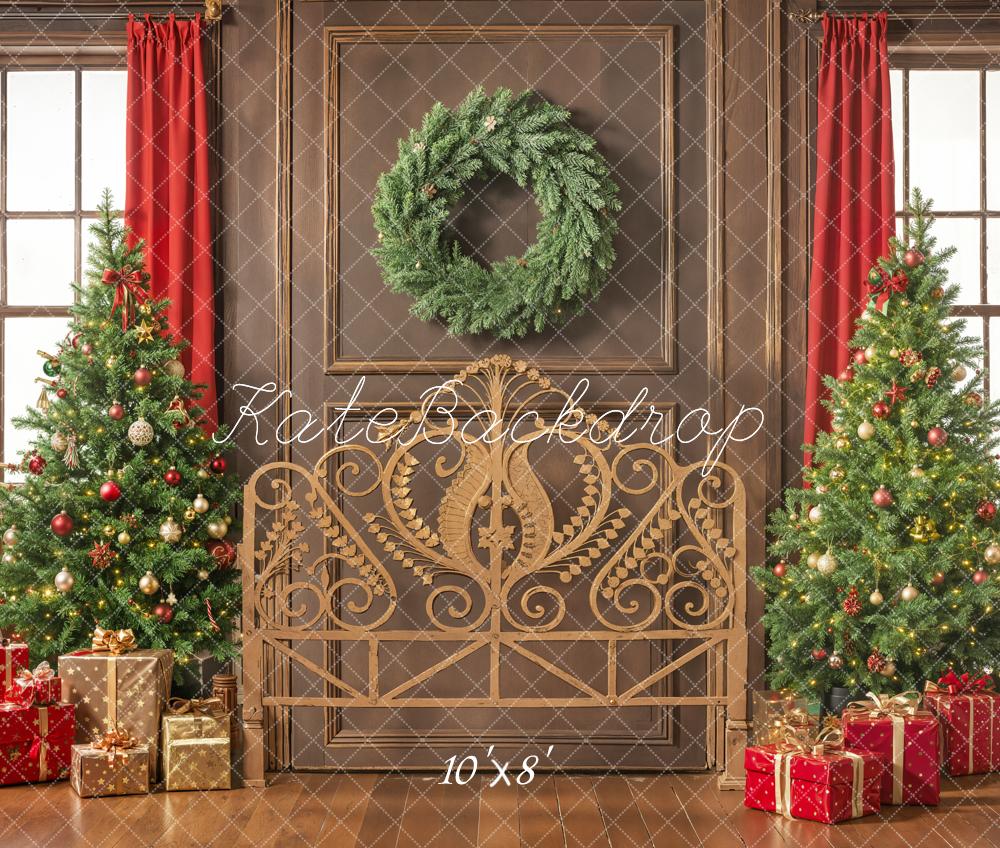 Kate Christmas Trees Wreath Fleece Backdrop Headboard Designed by Emetselch - Kate Backdrop AU