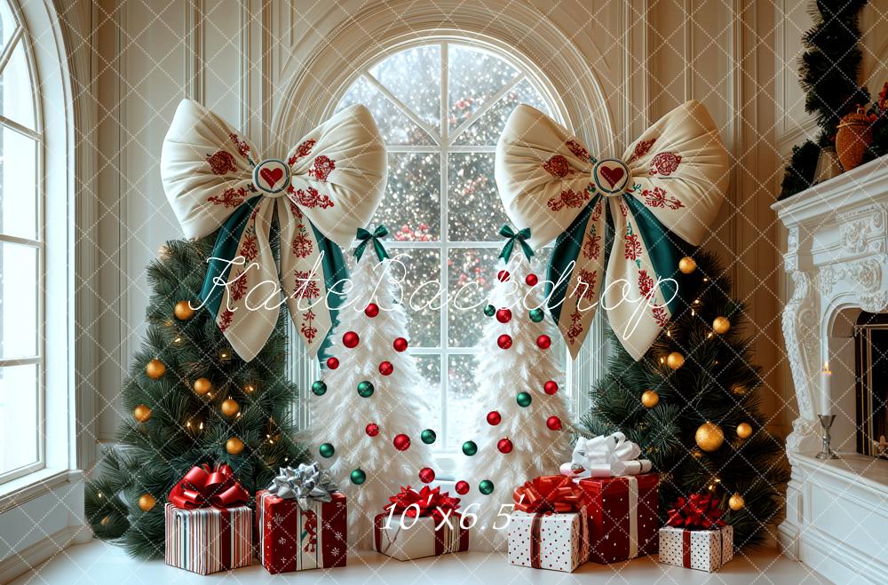 Kate Christmas Trees Bows Window Backdrop Designed by Mini MakeBelieve - Kate Backdrop AU