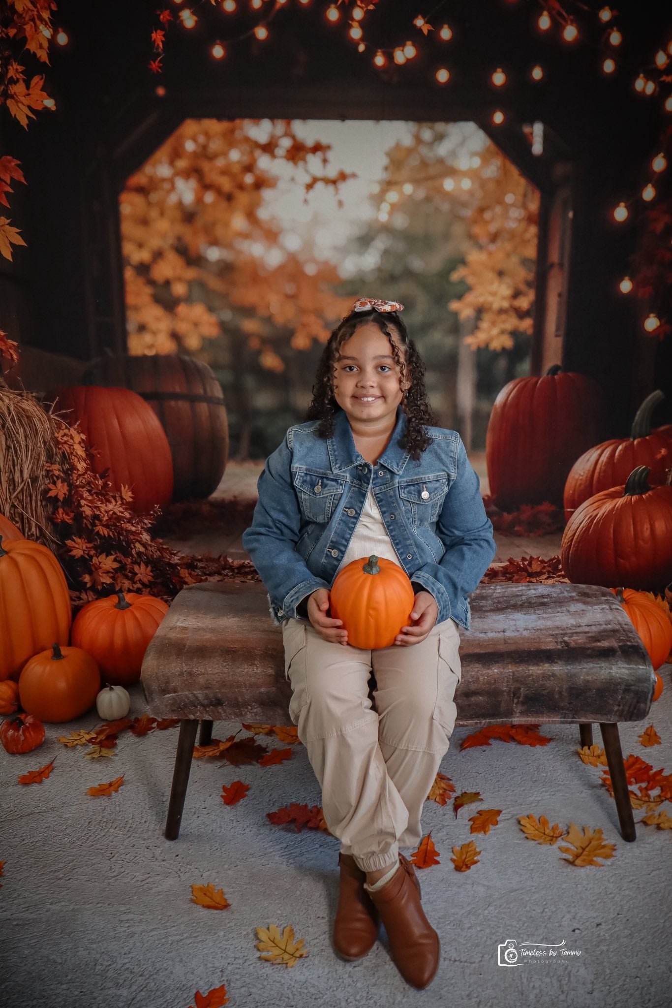 Kate Autumn Pumpkins Hay Barn Lights Backdrop Designed by Emetselch