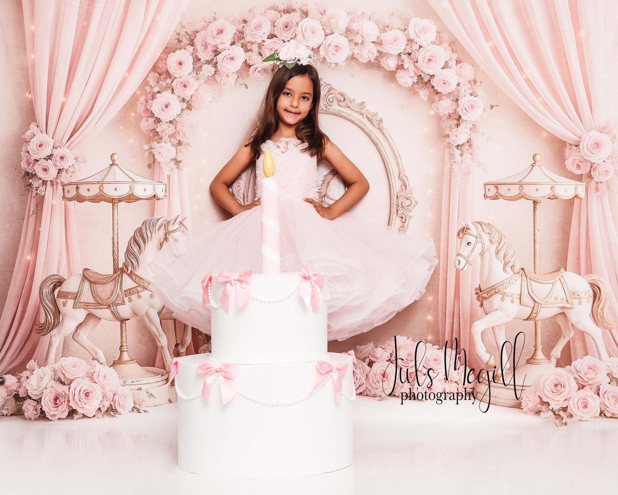 Kate Carousel Pink Roses Backdrop Designed by Ashley Paul