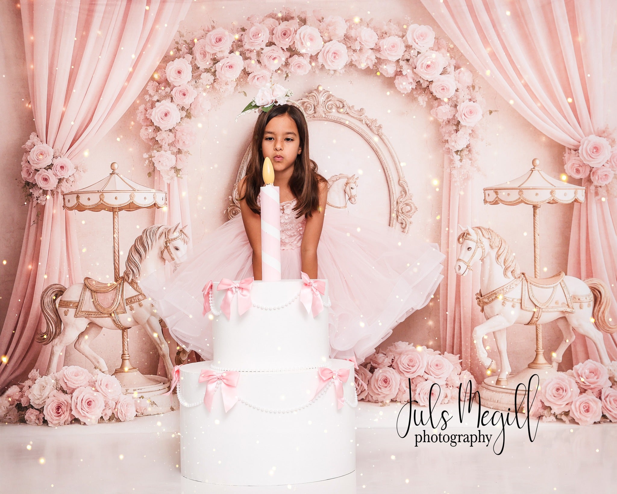 Kate Carousel Pink Roses Backdrop Designed by Ashley Paul