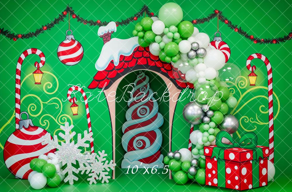 Kate Christmas Candy Cane Green Balloons Backdrop Designed by Patty Roberts