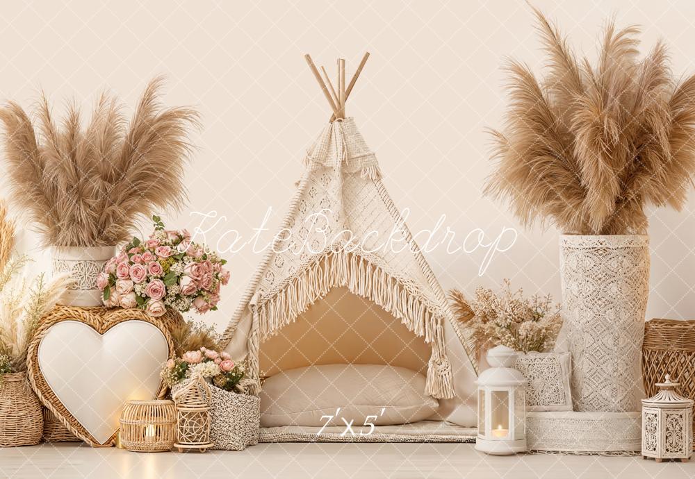Kate Boho Tent Pampas Grass Neutral Backdrop Designed by Emetselch