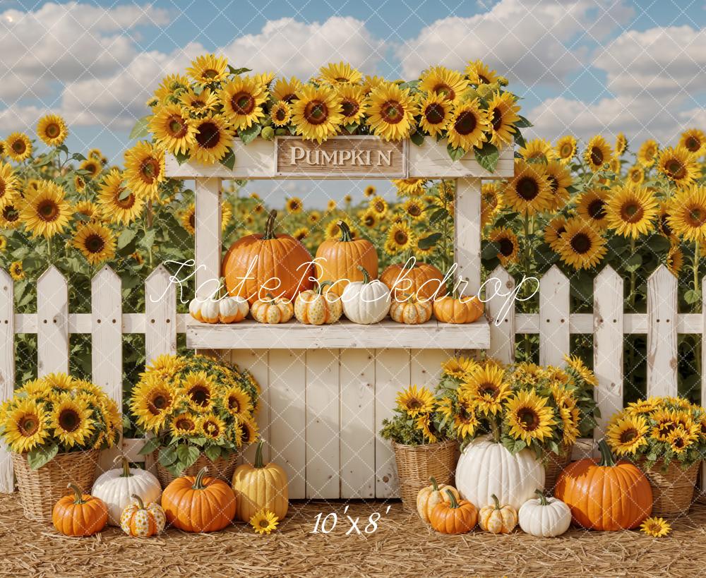 Kate Fall Sunflowers Pumpkins Stand Fleece Backdrop Designed by Emetselch