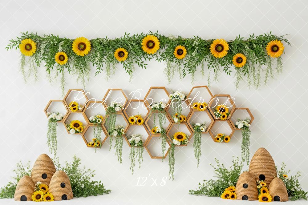 Kate Sunflower Honeycomb Beehive Fleece Backdrop Designed by Patty Roberts