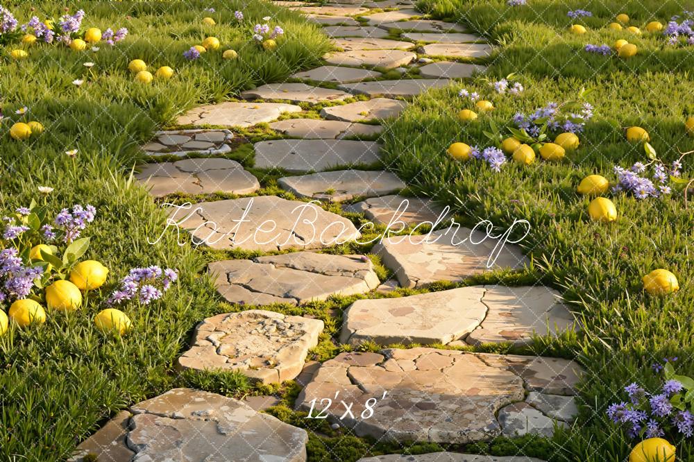Kate Stone Path Lemons Grass Backdrop Designed by Emetselch
