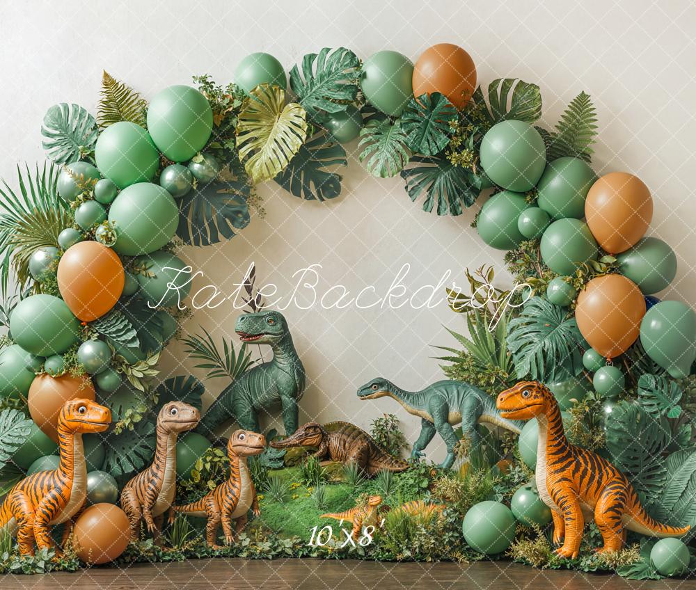 Kate Dinosaur Balloons Jungle Arch Green Fleece Backdrop Designed by Emetselch - Kate Backdrop AU