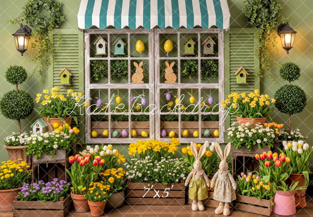Kate Easter Bunny Window Birdhouses Flowers Backdrop Designed by Patty Roberts
