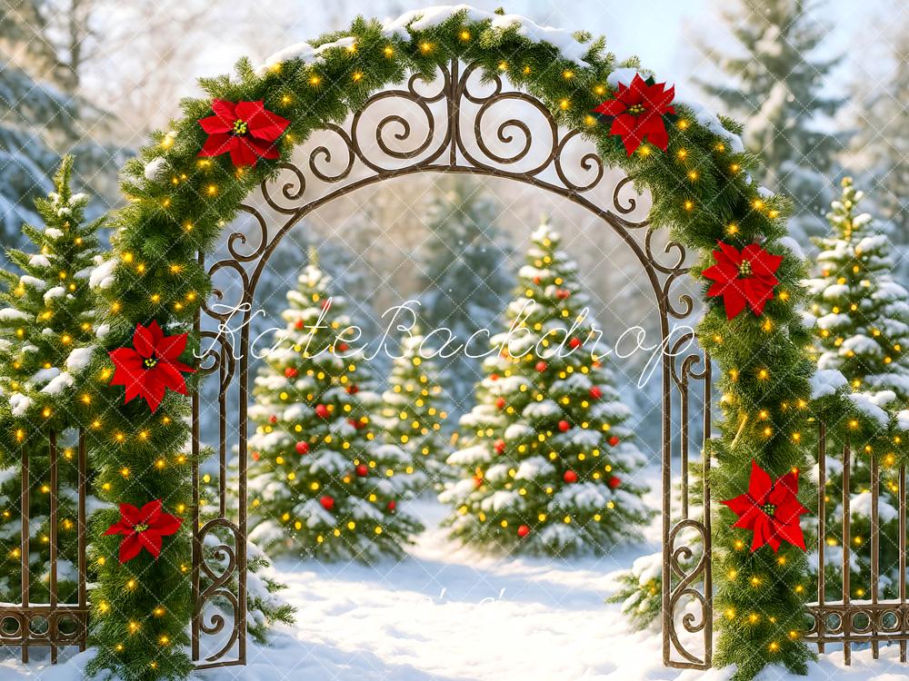 Kate Christmas Arch Garland Snowy Trees Backdrop Designed by Mini MakeBelieve - Kate Backdrop AU