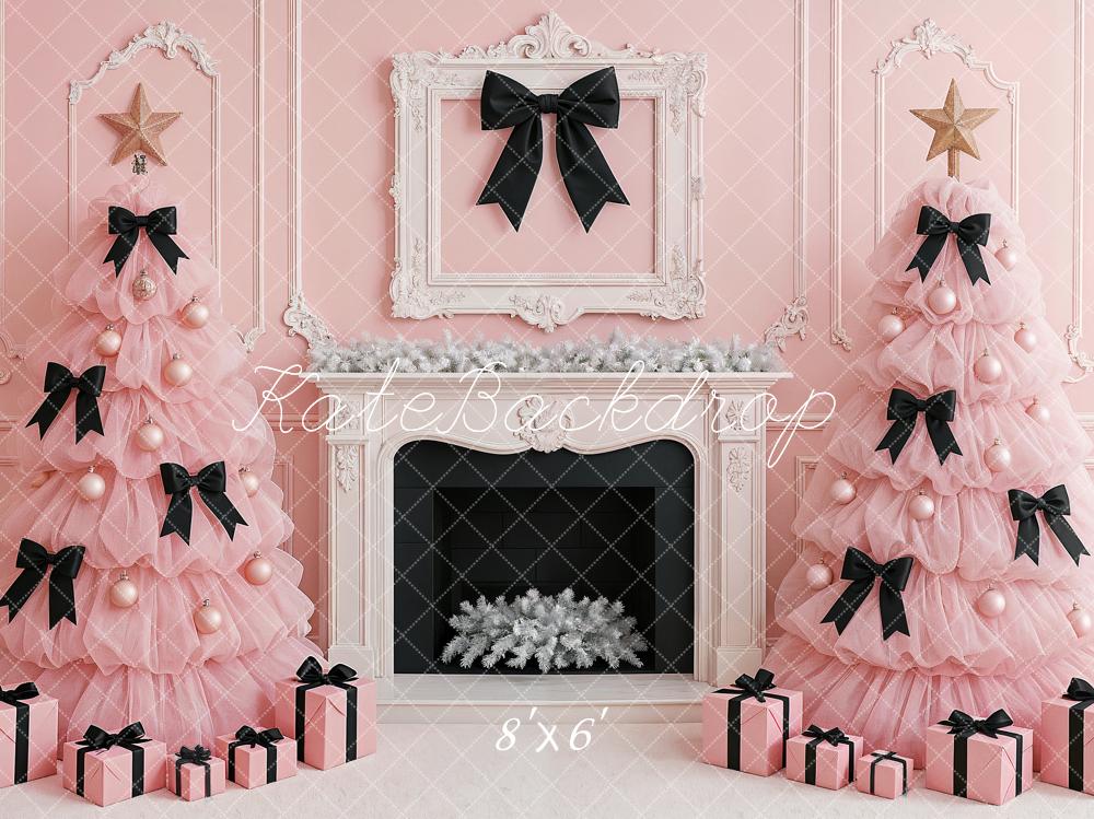 Kate Christmas Pink Trees Fireplace Backdrop Designed by Ashley Paul - Kate Backdrop AU