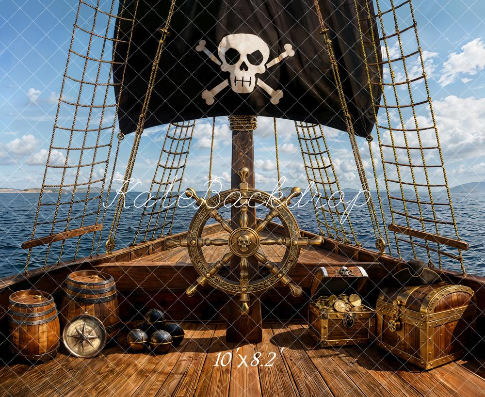 Kate Pirate Ship Wheel Treasure Chest Backdrop Designed by Emetselch
