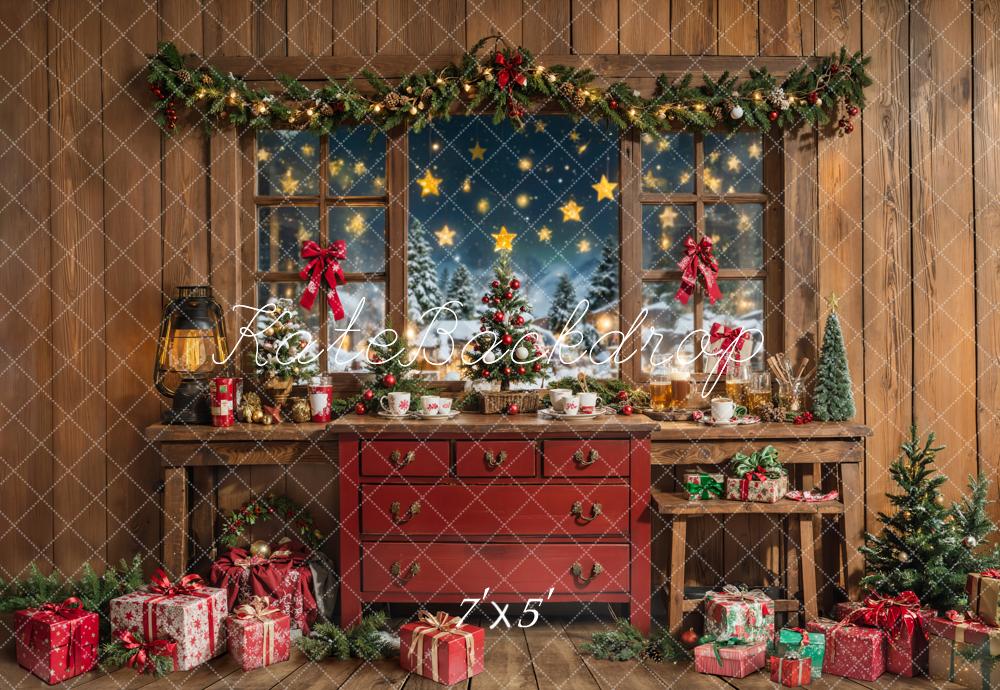 Kate Christmas Red Drawers Wooden Wall Gifts Backdrop Designed by Chain - Kate Backdrop AU