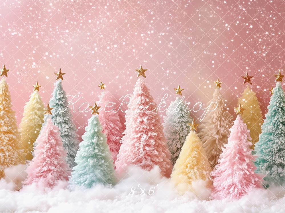 Kate Christmas Snowy Trees Pink Backdrop Designed by Patty Roberts - Kate Backdrop AU
