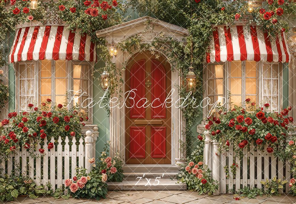Kate Red Door Striped Awning Roses Backdrop Designed by Emetselch
