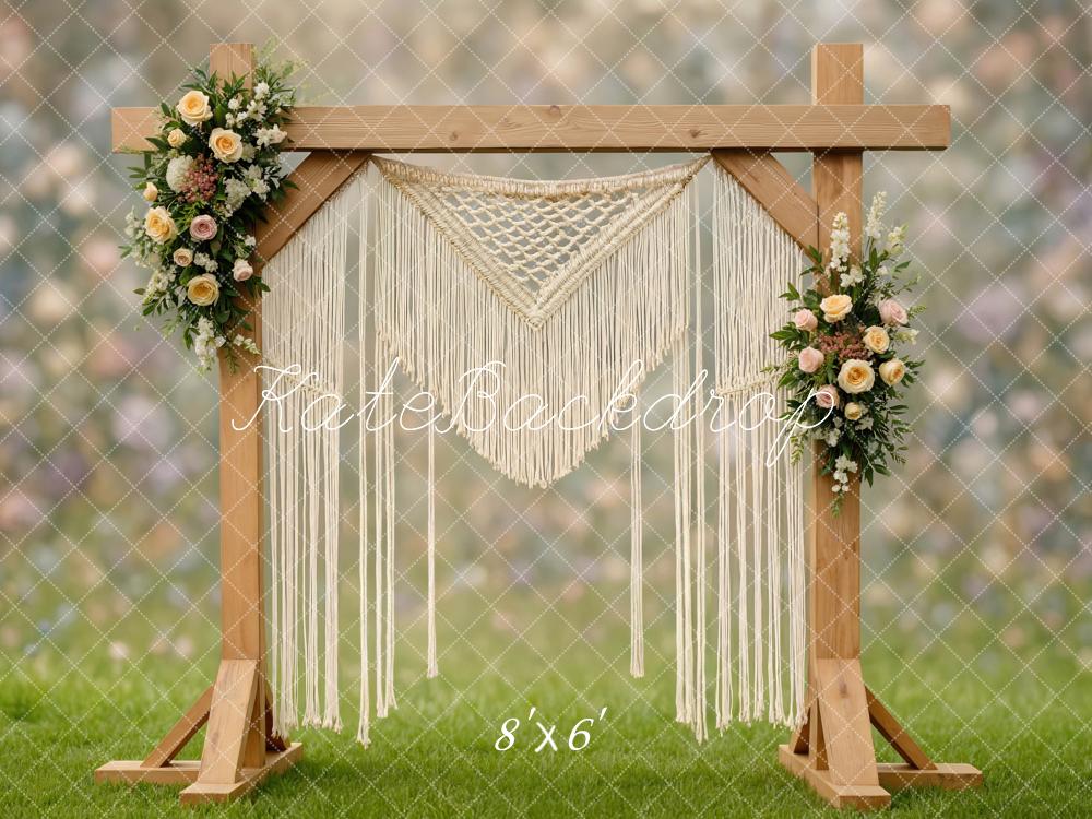 Kate Boho Bokeh Flowers Wooden Arch Backdrop Designed by Mini MakeBelieve