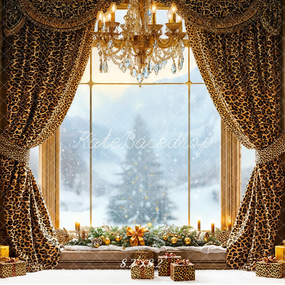 Kate Christmas Leopard Curtains Window Backdrop Designed by Emetselch - Kate Backdrop AU
