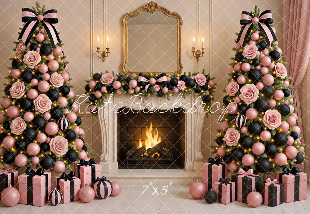Kate Christmas Rose Tree Fireplace Backdrop Designed by Ashley Paul - Kate Backdrop AU