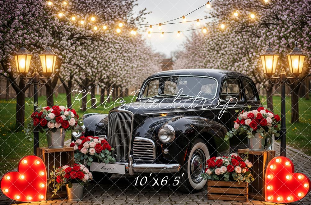 Kate Vintage Car Cherry Blossoms String Lights Backdrop Designed by Patty Roberts