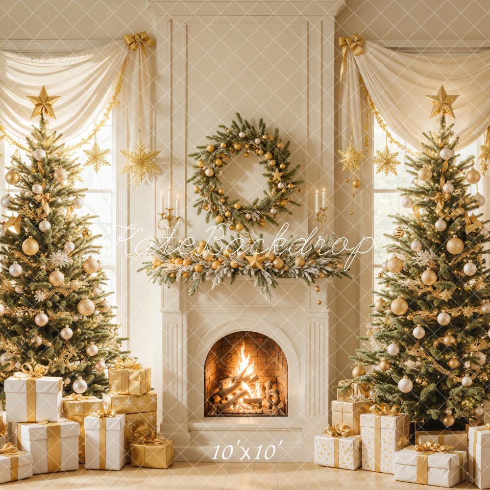 Kate Fireplace Christmas Trees Wreath Backdrop Designed by Emetselch - Kate Backdrop AU