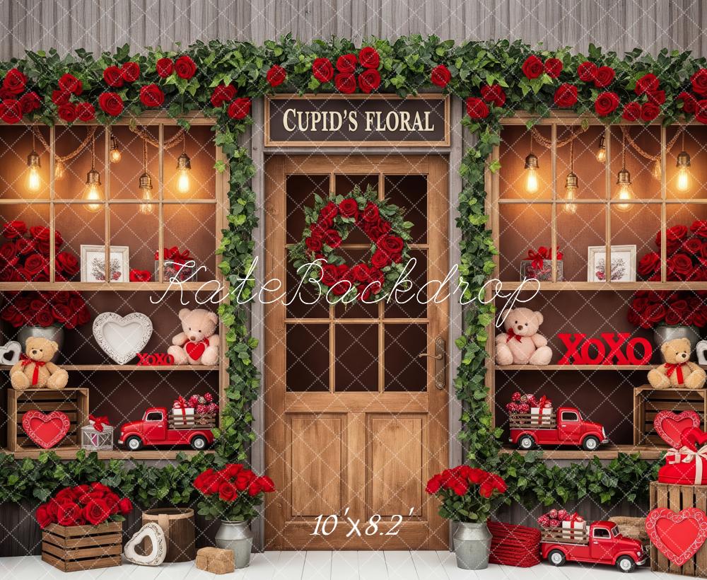 Kate Valentines Roses Teddy Bear Fleece Backdrop Designed by Patty Roberts